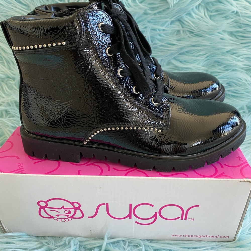New Patent Leather Black Combat Boots